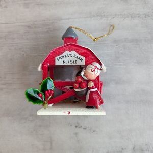 Vintage Kurt Adler Wooden Santa's Barn North Pole Mrs. Claus Christmas Ornament